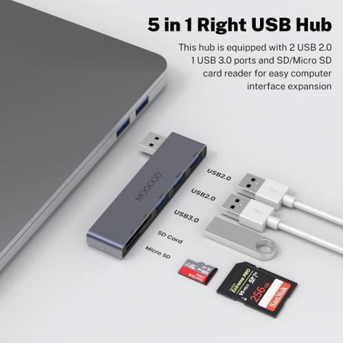 Mogood Hub Usb 5 Puertos Para Pc, Divisor Y Adaptador
