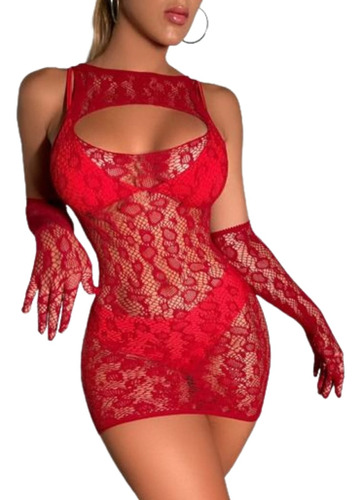 Sexy Conjunto De Red Con Diseño De Jaguar Y Guantes Hotwife 