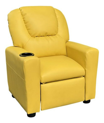 Silla Reclinable Piel Sintética Amarilla Con Portavasos