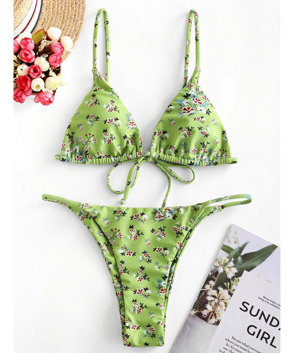 Conjunto Sexy De Bikini Halter Con Efecto Anudado