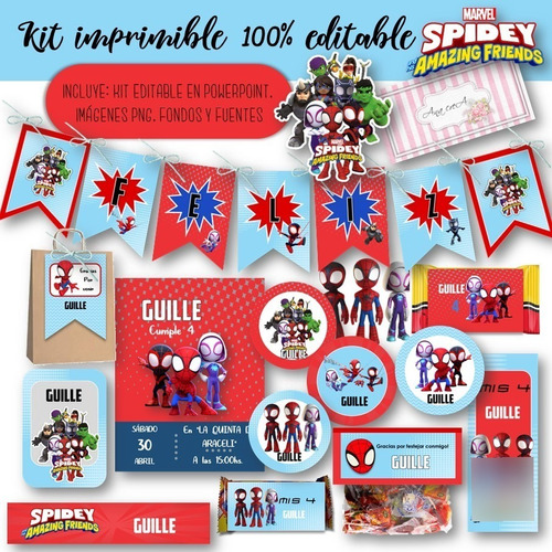 Kit Imprimible Spidey Y Sus Amigos 100% Editable Candy Mod.8