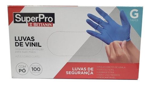 Guantes desechables de vinilo en polvo Tam G, Bettani C/100 Unid, color azul