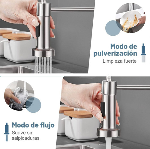 Llave Mezcladora Grifo Monomando Acero Inoxidable Cocina Plateado