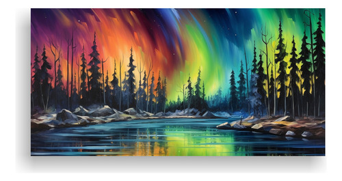 100x50cm Cuadro Paisaje Con Auroras Boreales - Decocuadros