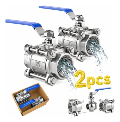 Kit 2 Válvula Esfera Tripartida Inox 304 1 Rosca Bsp Dn25