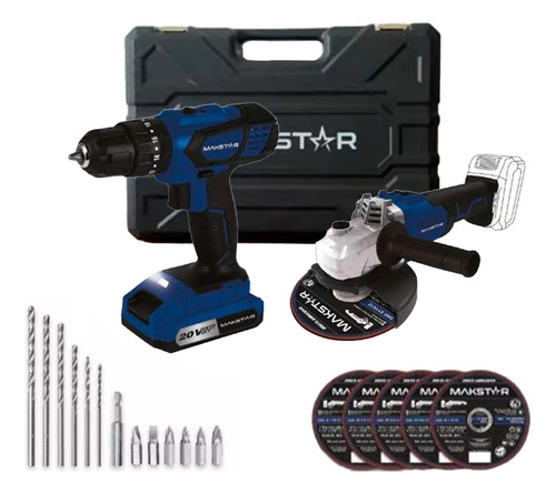 Kit 20volts Taladro + Amoladora + Bat 3amp+cargador+maletin