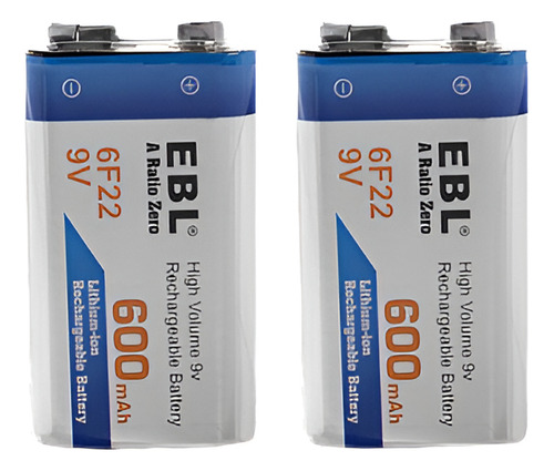2 Paquete De Ebl 6f22 Alto Volumen 9v 600mah Batería Li-ion 
