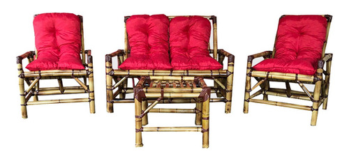 Sofá Cadeiras E Mesa De Bambu Para Jardim E Área 4 Lugares
