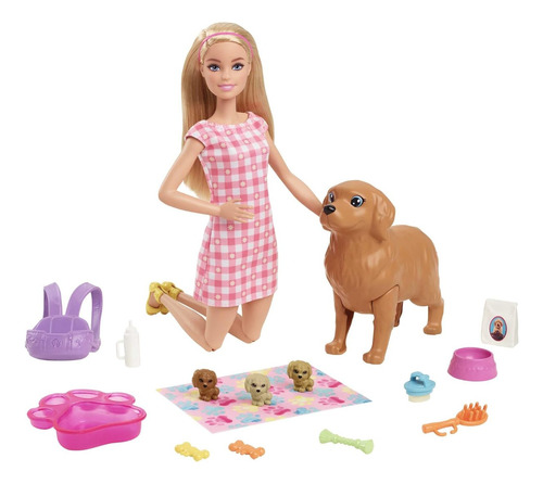 Muñeca Barbie Y Cachorros Recien Nacidos Original Mattel