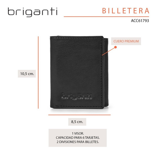 Imagen 7 de 10 de Billetera Cuero Hombre Briganti Tarjeteros Moda Acc61793