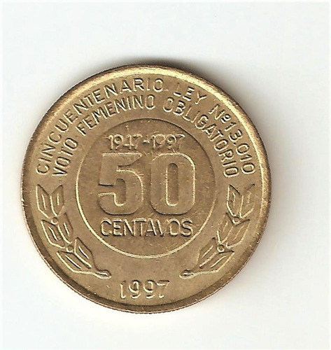 Monedas Argentinas: 50 Centavos 1997 50° Aniv. Del Voto Fem.