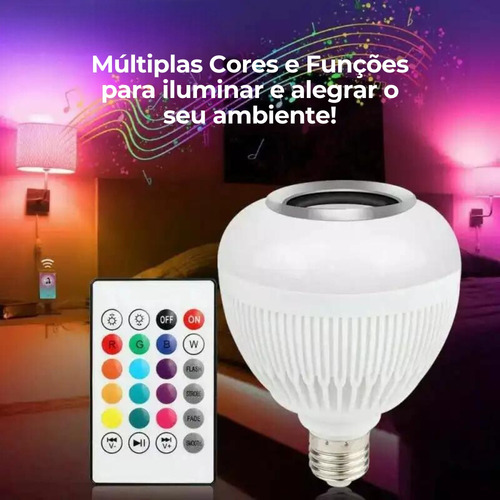Lampada Musical Caixa Som Bluetooth Led Rgb Com Controle E27