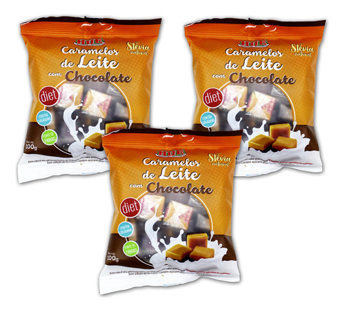 Caramelo De Leite Com Chocolate Diet Hué Sem Glúten 100g 3un