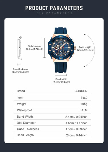 Reloj De Cuarzo Curren 8462 Para Hombre, Correa De Silicona,