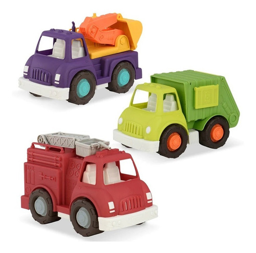 Battat Toy - Set Camiones Bombero - Reciclaje - Excavador