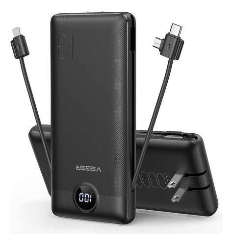 Cargador Portatil Con Cables Integrados Usb C Color Negro