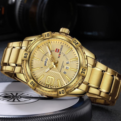 Relógio Masculino Original Analógico Pulseira Em Aço Dourado