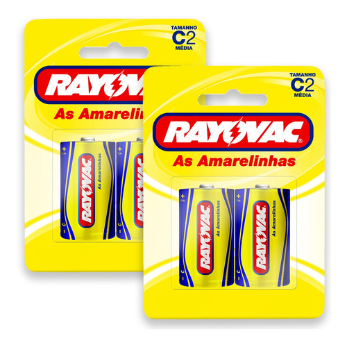 04 Pilhas C Zinco Média Amarelinhas Rayovac 2 Cart C 2 Unid.