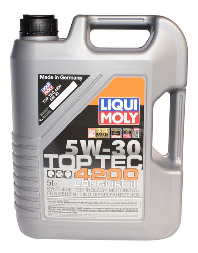 Aceite 5w30 Liqui Moly 5 Litros Top Tec 4200 Sn-c3 Dpf