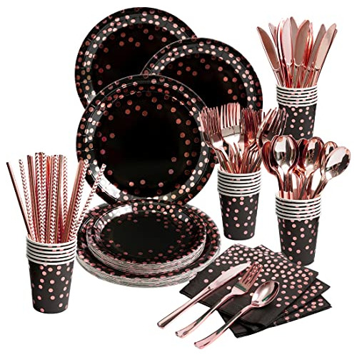 200 Pieces Black And Rose Gold Party Supplies Rose Gold...