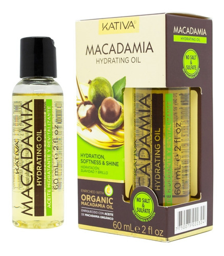 Imagen 1 de 2 de Kativa Macadamia Oil Serum Hidratante Cabello Seco X 60ml