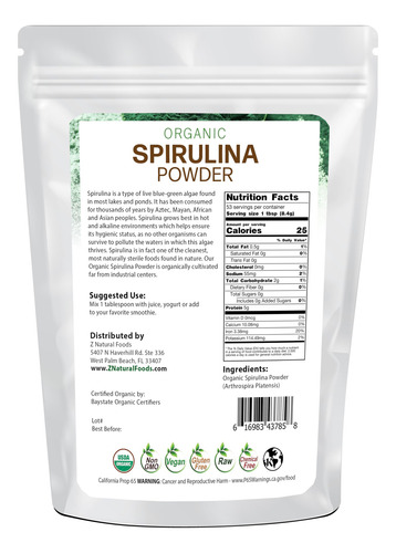 Z Natural Foods Polvo Orgánico De Espirulina 1 Libra