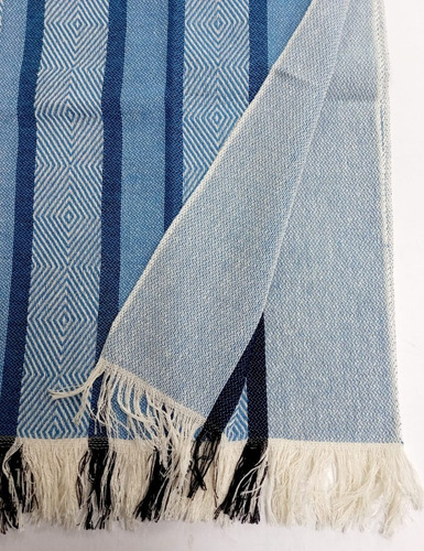 Poncho Artesanal Rombos Azul Turquesa