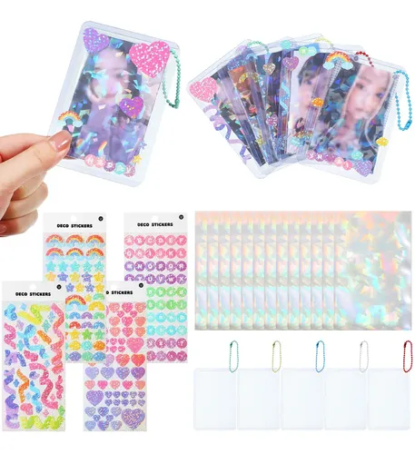Lot de 100 pochettes holographiques en forme de cœur pour cartes Kpop/Photocards/Idol/TCG/CCG de taille standard/japonaise (58 x 89 mm