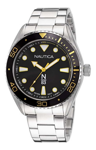 Reloj Nautica Finn World Modelo: Napfws223 Color De La Correa Plata Color Del Fondo Negro