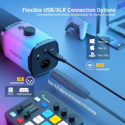 Microfone Dinâmico Maono Pd100x Usb/xlr Led Rgb Gamer