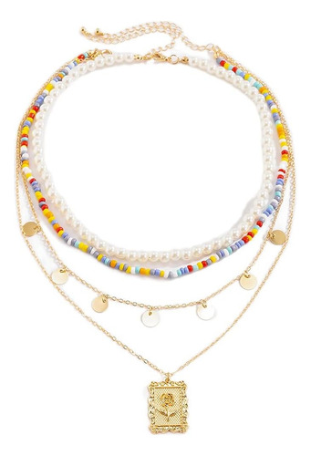Elabest Collar De Perlas En Capas Cadena De Cuentas De Color