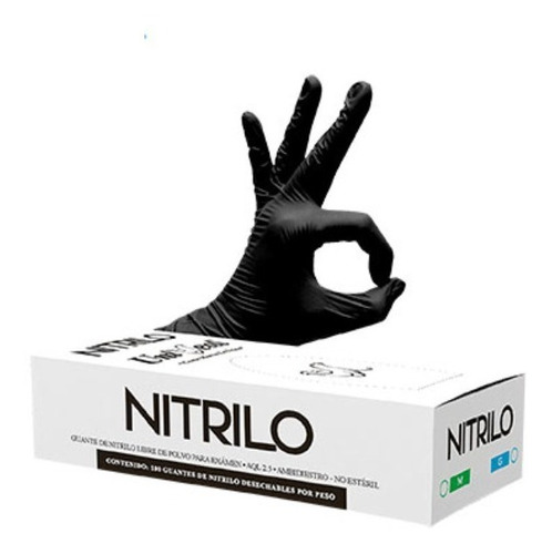 Guantes Nitrilo Negros Uniseal 100 Pzas