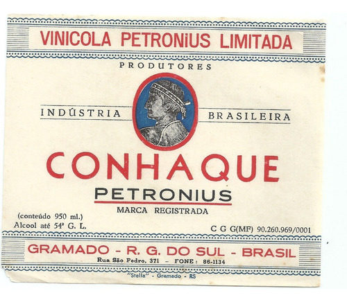 Rótulo Antigo Conhaque Petronius - Gramado Rs - F13