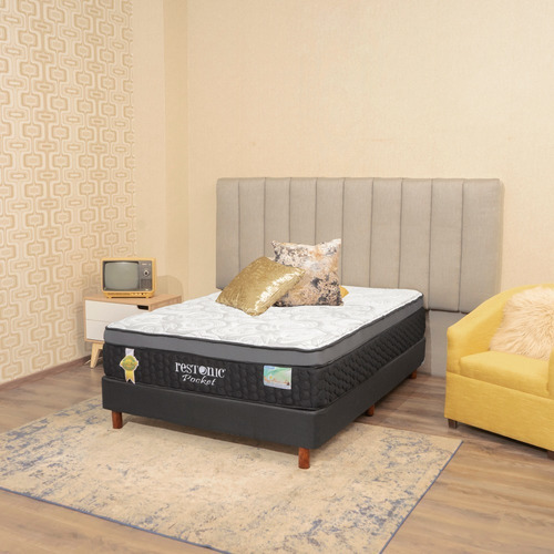 Box Spring Americana Restonic black pocket Individual de 190cmx100cm blanco con gris