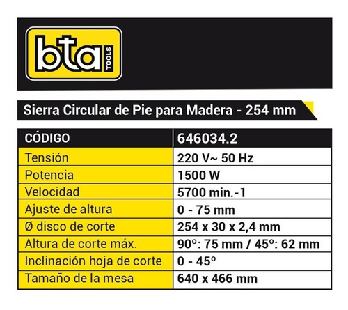 Imagen 2 de 6 de Sierra Circular De Pie Bta 1500w 254mm 646034.2
