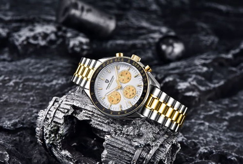 Reloj Pagani Design Pd-1701 V4 Cronógrafo Sumergible Caja Plateado Y Dorado Negro Blanco