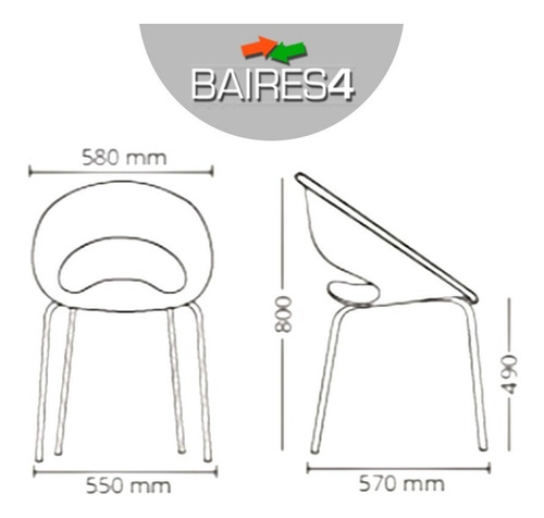 Silla One Cromada Sillón Patas Apilable De Diseño Baires 4 Estructura de la silla PATAS CROMADAS Asiento ASIENTO PLÁSTICO BLANCO Diseño de la tela No tiene tela