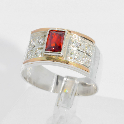 Anillo París Cuadro Plata Fina 950 Granate Rojo - Neko Rings