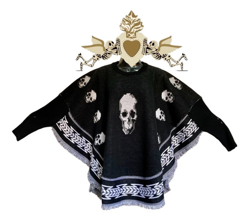 Poncho - Jorongo Estilo Gótico Diseño De Cráneos Calaveras