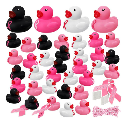 Honoson 60 Set Breast Cancer Rubber Ducks Mini Ducks With Ri