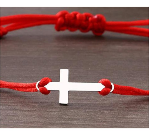 Imagen 5 de 6 de Pulsera Hilo Roja De Protección Cruz Parejas Acero Amuleto