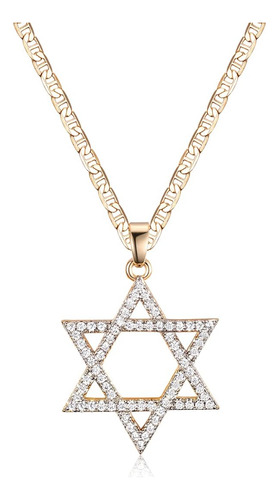Collar Con Dije De Estrella De David De Cristal Chapado En O