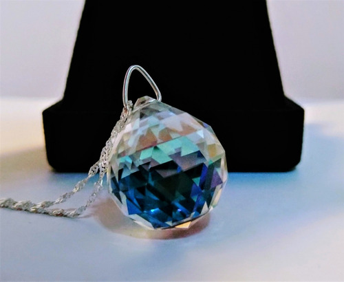 Colar Bola Cristal Swarovski Boreal Cura Feng Shui Em Prata