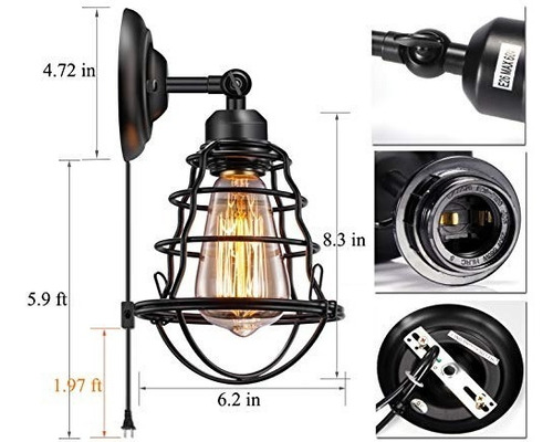 Lote De 2 Luces De Estilo Vintage Con Enchufe De Pared Indus