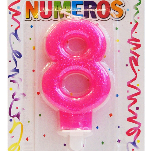 Vela Numero Rosa Brillos Nº 8 Cumpleaños Torta