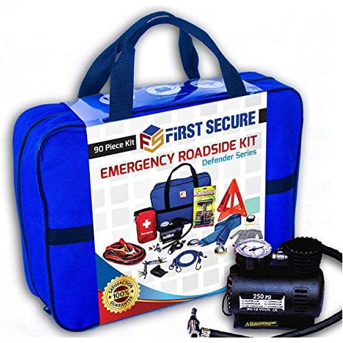 Car Emergency Safety Kit Bag With Portable Air Compress...