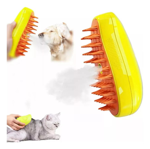 3 In 1 Depilación Cepillo De Vapor Para Mascotas Peine Cepillo Automático Amarillo Cepillo Eléctrico De Limpieza A Vapor Y Gatos