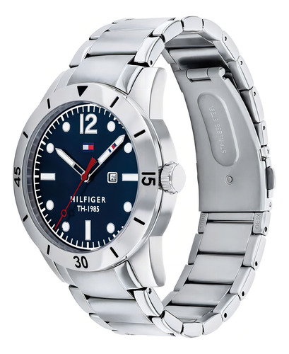 Reloj Tommy Hilfiger 1791459 Para Hombre 42 Mm Plateado Azul Fondo Azul Oscuro