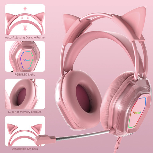 Audífonos Voistek V10 Para Juegos De 3,5 Mm Con Micrófono Color Rosa