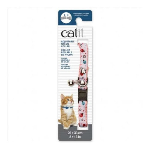 Catit Collar Ajustable Gato Diseño Blanco Rosa Con Chinitas